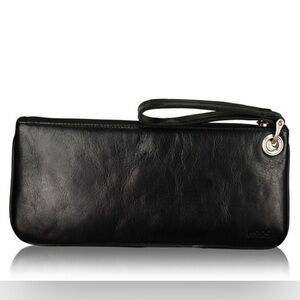 HOBO Zoe Wristlet Black Top Grain Leather Clutch Handbag Purse Pocketbook